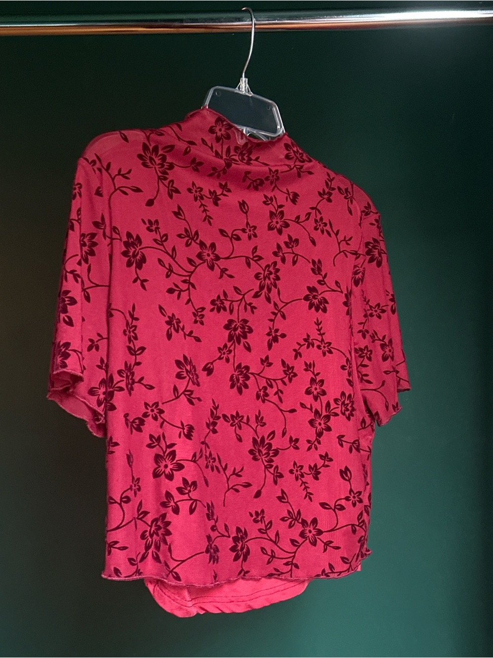 Women's Red Floral Mock Neck Top